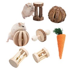 時尚方塊倉鼠木質玩具用品 7件組, 混色, 1套