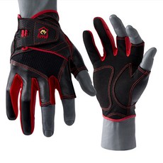 Seven Storm 皮革三指露指戶外釣魚手套 雙手組, 紅色