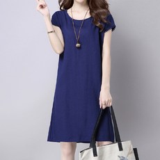 아뗄릭 통기성 코튼 린넨 넓은 라운드넥 데일리 원피스 00100