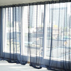 蝴蝶觸感 輕柔飄逸 Shaliv 雙層一字型窗簾, 海軍藍