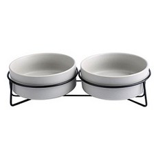 반려동물 디자인 파스텔 받침 더블 사료 그릇 400ml, 그레이, 1개
