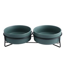 반려동물 디자인 파스텔 받침 더블 사료 그릇 400ml, 그린, 1개