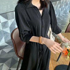 페이퍼먼츠 데일리 우아한 카라넥 프렌치 반팔 미디 원피스 00469 빅사이즈 포함