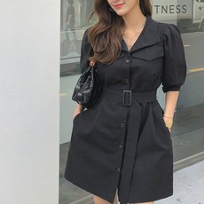 비비에모 벨티드 볼륨 통기성 린넨 정장 트렌치 미니 원피스 00065