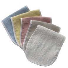 6折捲式棉紗圍兜5入組, 粉色+天藍色+檸檬黃+燕麥色+象牙白, 1組