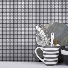 HYUNDAE sheet 金屬磁磚造型牆貼 5入, HMT-99307 銀色馬賽克