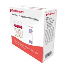 DoubleHeart 貝親 可愛印花奶瓶 160ml 2入+乳霜 100ml, 3個月以上, 透明(奶瓶)