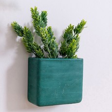 藍色摩登陶瓷壁花瓶 typeD+人造花, 深綠色（壁掛花瓶）