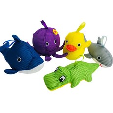 Budsia 動物沐浴海綿 5入, 鯊魚款+鴨子款+海豚款+章魚款+鱷魚款, 1組