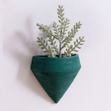 藍色現代陶瓷壁花瓶 type A+假花, 深綠色（壁掛花瓶）