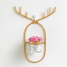 藍色摩登鹿角壁掛花瓶+假花 款式11, 金（壁畫花瓶）