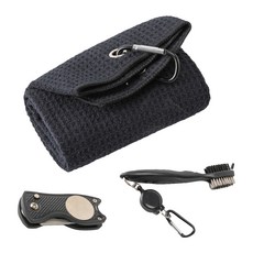 Regens 高爾夫毛巾 + 果嶺修補器 + 刷子套組 RGS01, 黑色, 1套