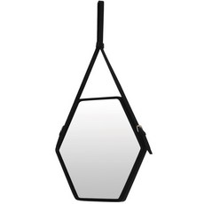 Solid Room北歐皮革邊框六角形壁掛鏡, 黑色