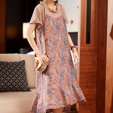 ATTERLIC 長版寬鬆民族風大尺碼雪紡洋裝 00125, 粉紅色