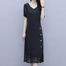 아뗄릭 망사 소매 브이넥 버튼장식 원피스 00109 빅사이즈 포함