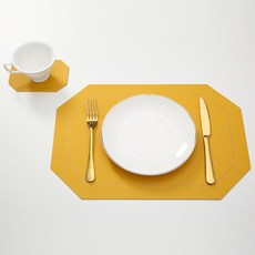 Double JU 八角形餐墊 + 杯墊 2入組, 黃色, 餐墊(43 x 30 cm), 杯墊(14.5 x 10.3 cm)