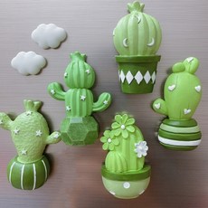 迷你仙人掌冰箱磁鐵 仙人掌 + 雲朵 5件組, 混合色