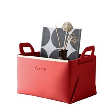 Trendy Cube現代皮革桌面整理收納盒, 紅色, 1個