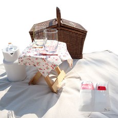 HG 素色亞麻防水野餐墊+環保袋套組, 象牙色（啞光），隨機發貨（環保袋）