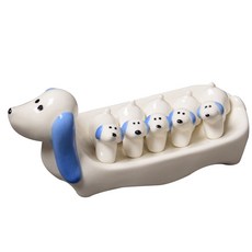 陶瓷小狗5人筷架, 藍色, 1個
