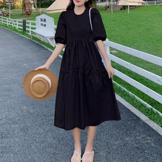 MeiChel 寬鬆素色連衣裙, 黑色的