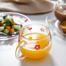 花朵玻璃馬克杯, 紅色, 1個