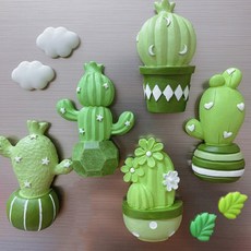 迷你仙人掌冰箱磁鐵 仙人掌 + 雲朵 + 葉子 5件組, 混合色