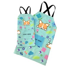 HK Mom & Kids Cookbang 風格防水圍裙 S + L 套組, 小狗藍色, 1套