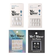 Me Muse 美甲貼片組 SWHIT4 白色 4入, 美甲貼片2種+裝飾貼紙+裝飾配件, 1組