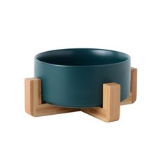 Qurang木質支架陶瓷寵物餐具 YS33, 綠色, 1個