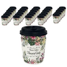 TOGO PACK 花朵派對紙杯 + 隔熱杯套打孔杯蓋 330ml 套組, 100入, 1套