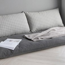 juho DECO 長條格紋靠枕套 +大尺寸長條坐墊套 2入組, 灰色的