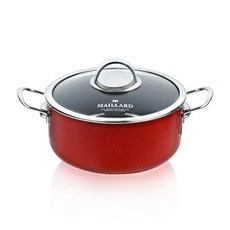 電磁爐適用3層不鏽鋼雙耳淺湯鍋+玻璃鍋蓋, 紅色, 1組, 24cm