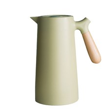 北歐風木柄保溫水壺, 1000毫升, 綠色
