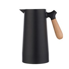 北歐風木柄保溫水壺, 1000毫升, 黑色的
