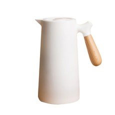北歐風木柄保溫水壺, 1000毫升, 白色的