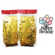 ssunytopper 金蔥拉花彩帶 2入 + 氣球插牌組, 1套, 金色(金蔥拉花彩帶)