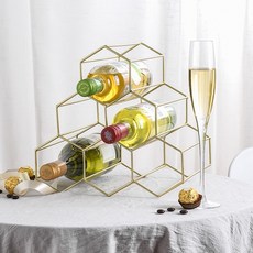 簡約六角形框架酒瓶架, 黃金, 1個