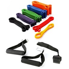 Lenwave 彈力帶 7入+阻力帶+門框專用扣帶組 3入, 混色