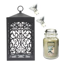 YANKEE CANDLE 香氛蠟燭+蠟燭加熱燈籠+燈泡 2入, 滾動黑色