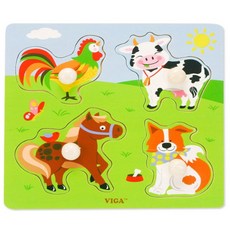 VIGA Bebe Livestock 動物幼兒木製水龍頭拼圖, 1個, 4件