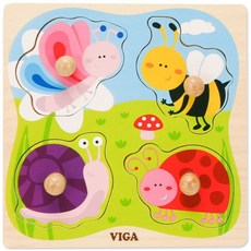 VIGA 孩童昆蟲造型木質拼圖, 1個, 4件
