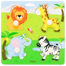 VIGA 孩童動物造型木質拼圖, 1個, 4件