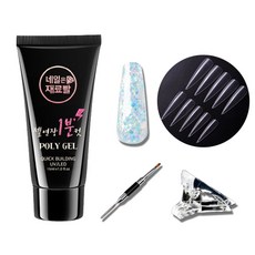 네일은재료빨 업그레이드 글리터 폴리젤 15ml + 스텔레토팁 100p + 듀얼 브러쉬 + 클립 세트, 003, 1개