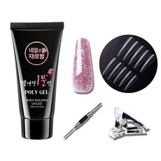 네일은재료빨 업그레이드 글리터 폴리젤 15ml + 스텔레토팁 100p + 듀얼 브러쉬 + 클립 세트, 005, 1개