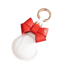 BMW 미니 쿠퍼 가죽 스마트 차키 홀더, 엔젤 화이트 + 레드보우