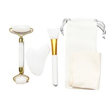 K Beauty City Jade 3in1白玉組+天鵝絨化妝包 白色+清潔用布, 白色的, 1套