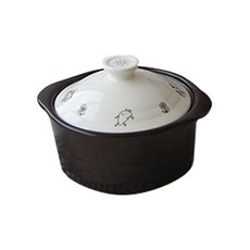 韓式傳統雙耳陶瓷砂鍋+印花鍋蓋組, 15cm, 1組