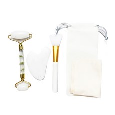 K-Beauty City Jade 3in1 白玉花套組+天鵝絨小袋白色+清潔布, 白色的花, 1套