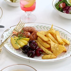 金色線條月桂樹葉子盤子 橢圓碗, 綠色, 1個